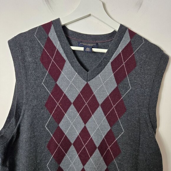 Banana Republic Size L Silk Cashmere Argyle Gray Sweater Vest Men's - Picture 2 of 9